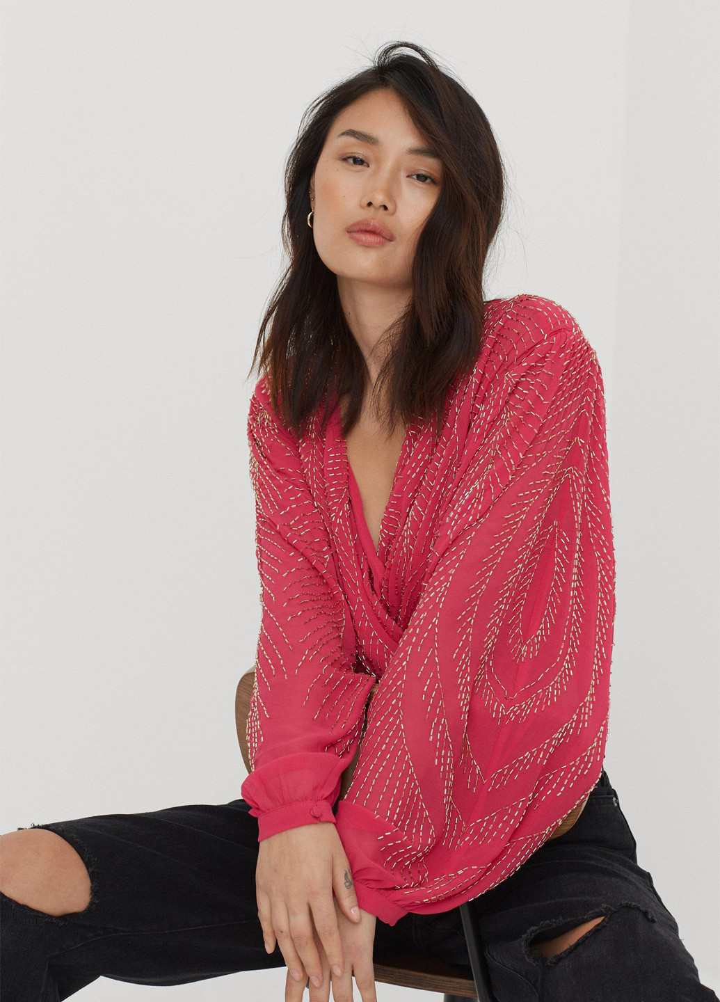 Рожева блуза на запах Nasty Gal