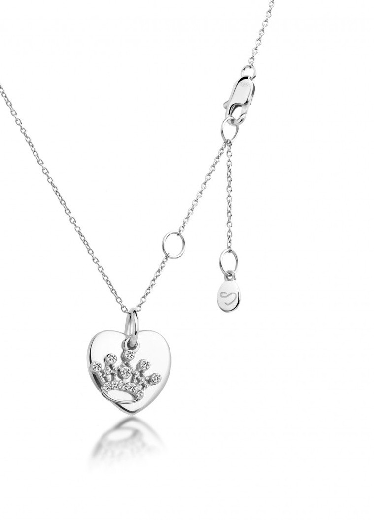 Серебряная подвеска «Сердце мини» с шармиком «Корона с камушками» 40-45 см Peninsula (225013575)