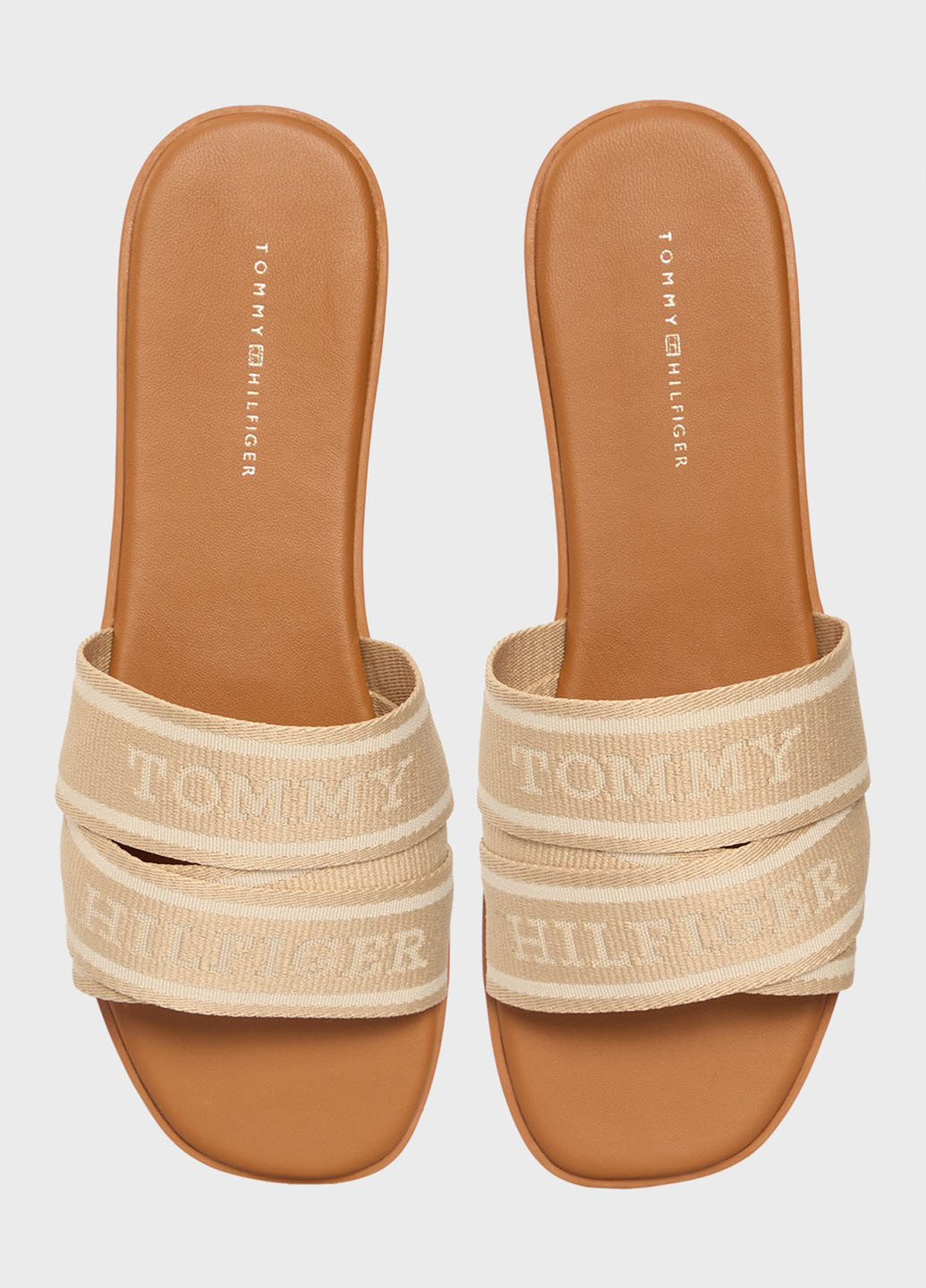 Бежевые шлепанцы Tommy Hilfiger с логотипом