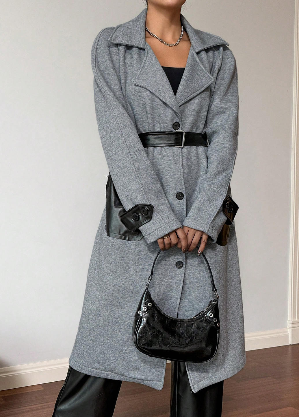 Сіре демісезонне Пальто однобортне SHEIN