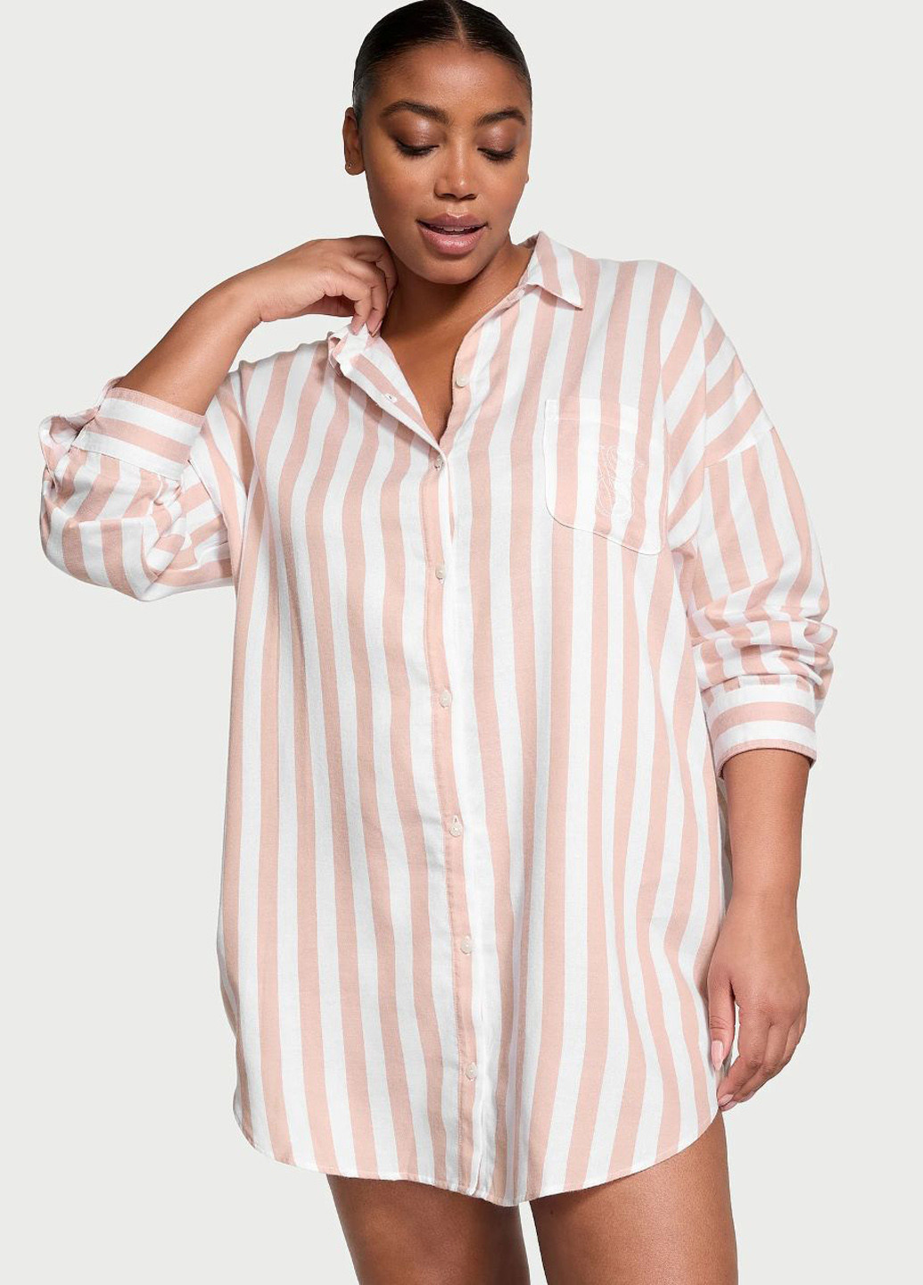 Лососевая повседневный, домашний рубашка в полоску Victoria's Secret