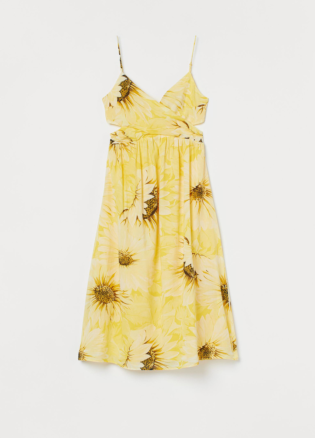 Желтое кэжуал платье клеш, с открытой спиной H&M с цветочным принтом