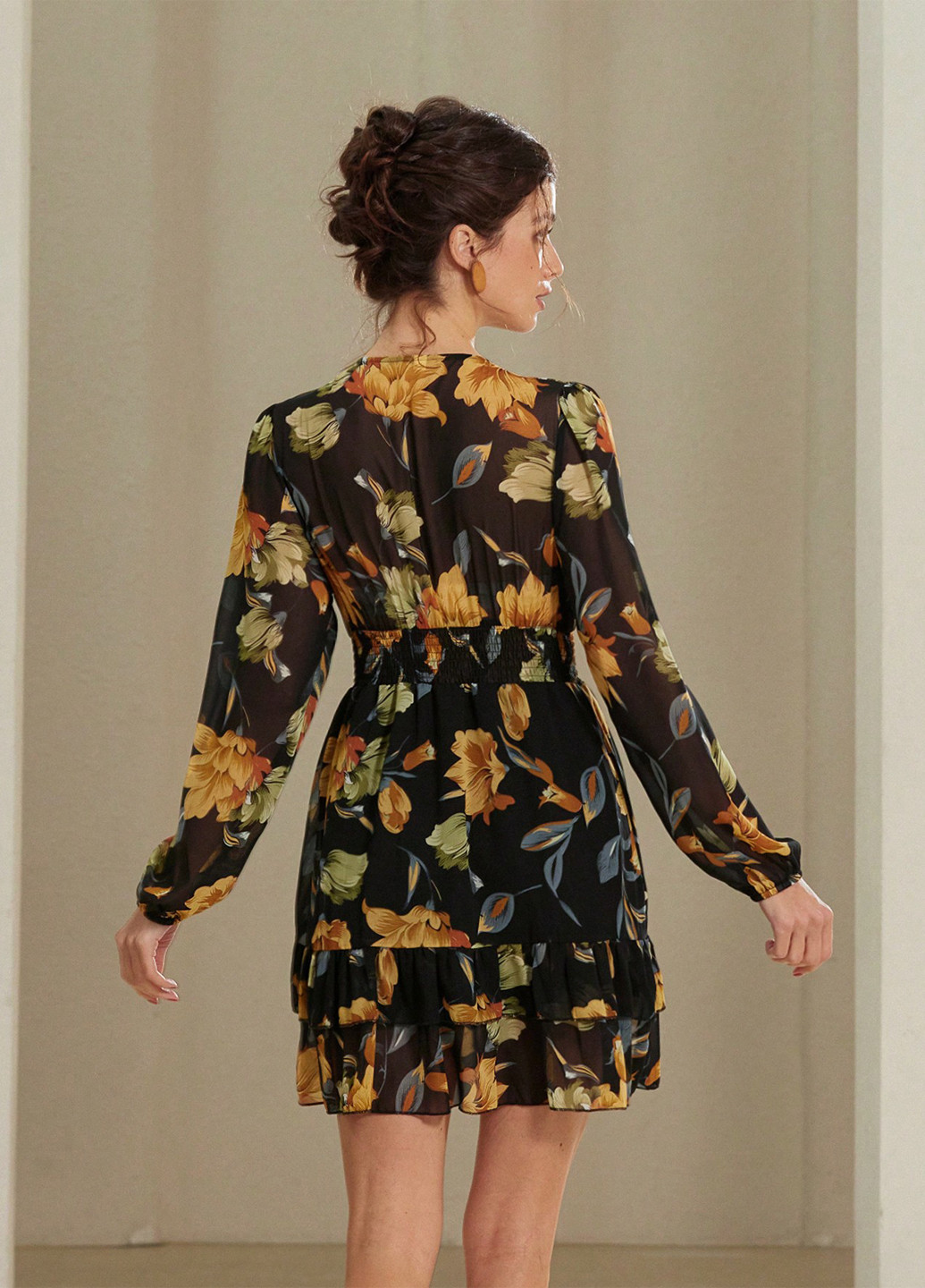 Чорна святковий, кежуал сукня на запах, а-силует SHEIN з квітковим принтом