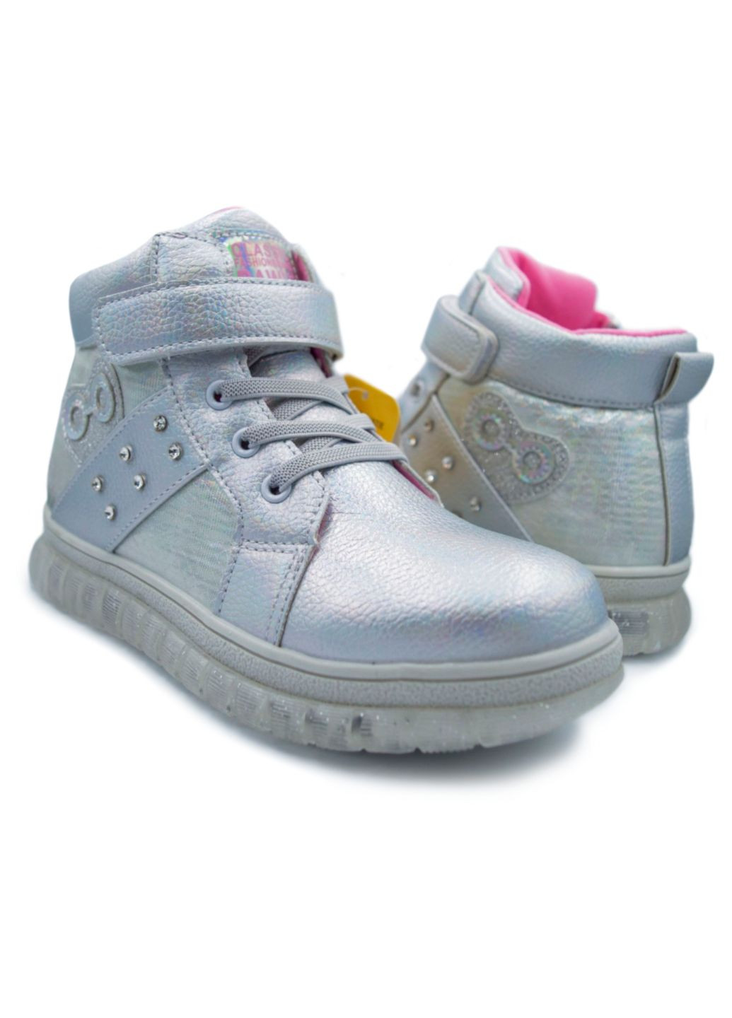 Серебряные осенние демисезонная обувь для девочки, ботинки, сапожки, р.28-33 Clibee