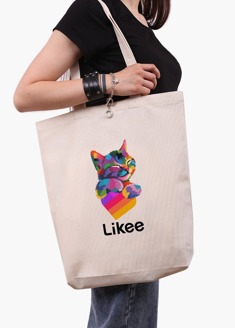 Еко сумка шоппер біла Лайк Котик (Likee Cat) (9227-1040-WTD) екосумка шопер 41*39*8 см MobiPrint (216642045)
