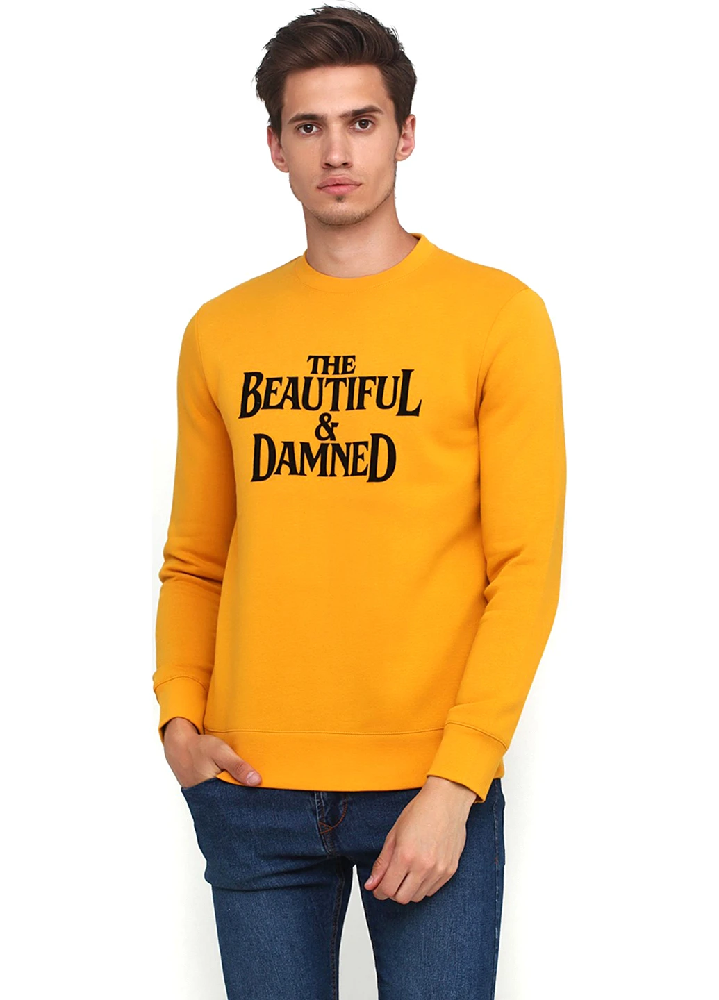Желтый свитшот H&M надпись без декора (195665546)