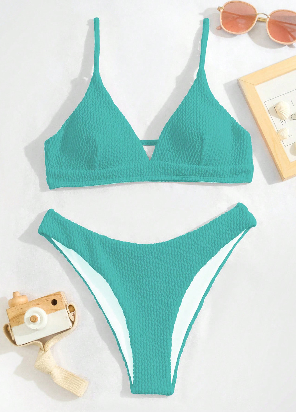 М'ятний літній купальник (ліф, трусики) роздільний SHEIN