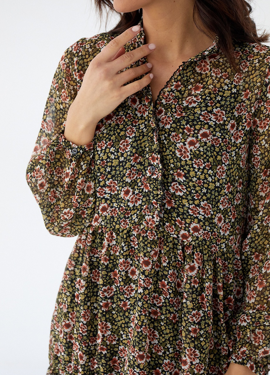 Оливковое (хаки) кэжуал платье No Brand с цветочным принтом