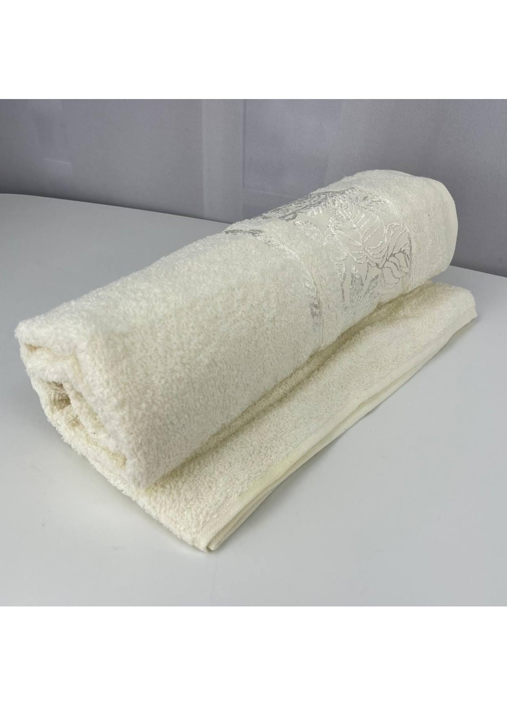 Полотенце банное махровое Febo Vip Cotton Botanik Турция 6379 молочное ...
