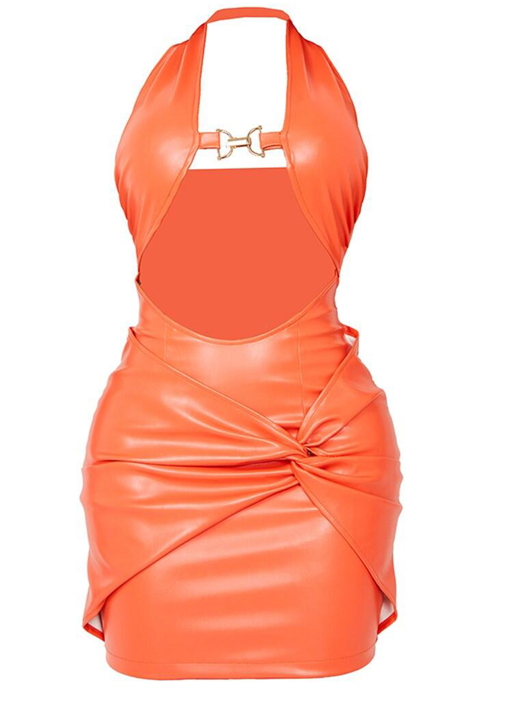 Оранжевое коктейльное платье с открытой спиной, футляр PrettyLittleThing однотонное