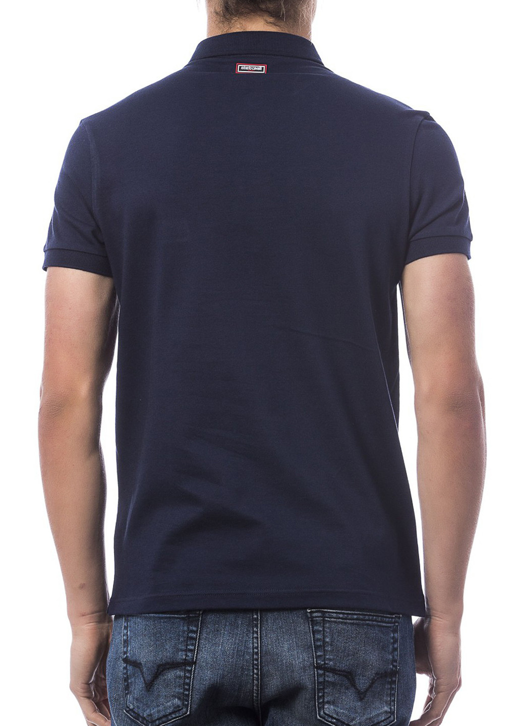 Темно-синяя футболка-поло для мужчин Roberto Cavalli с логотипом