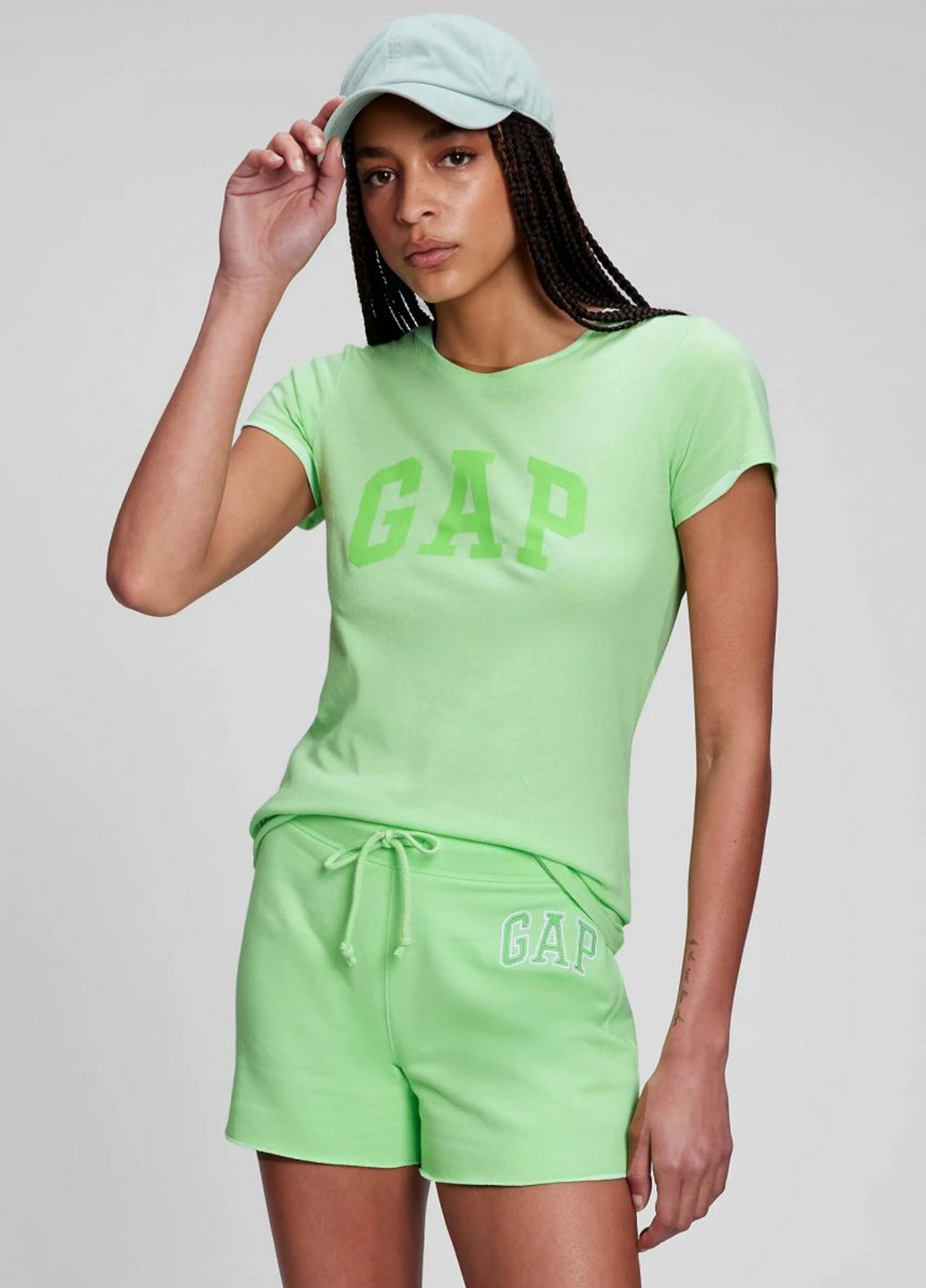 Костюм (футболка, шорты) Gap с шортами логотип салатовый спортивный хлопок, трикотаж
