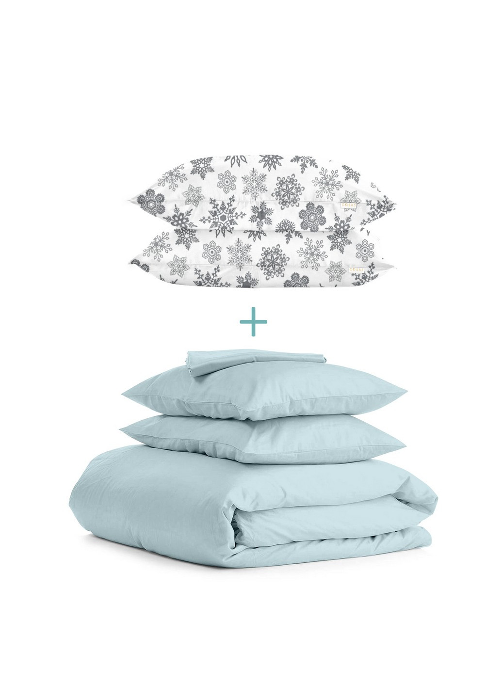 Комплект євро постільної білизни RANFORS LIGHT BLUE SNOWFLAKES GREY Light Blue (2 наволочки 50х70 у подарунок) Cosas (251281580)