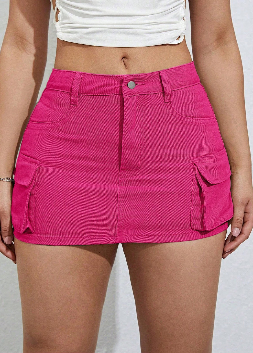 Розовая кэжуал, джинсовая однотонная юбка SHEIN карго