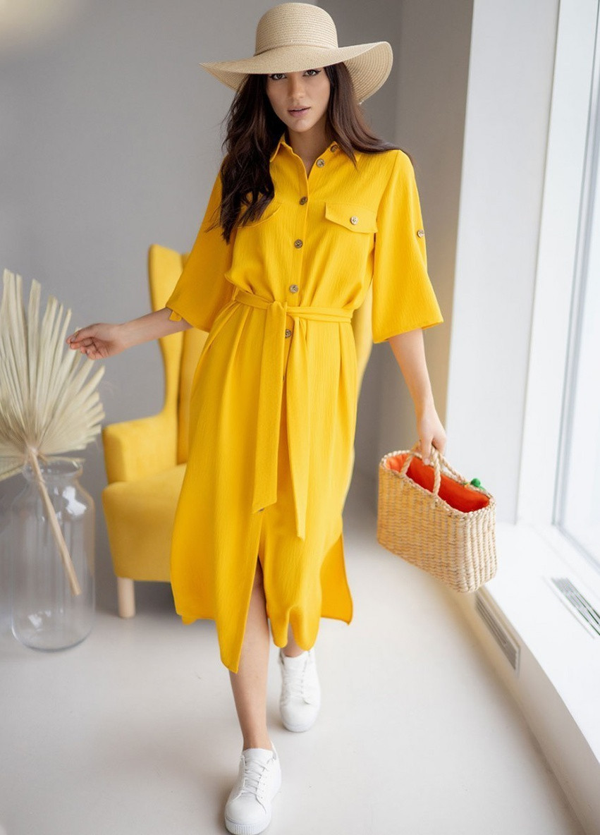 Жовтий вечірня плаття, сукня сорочка ViraModa однотонна