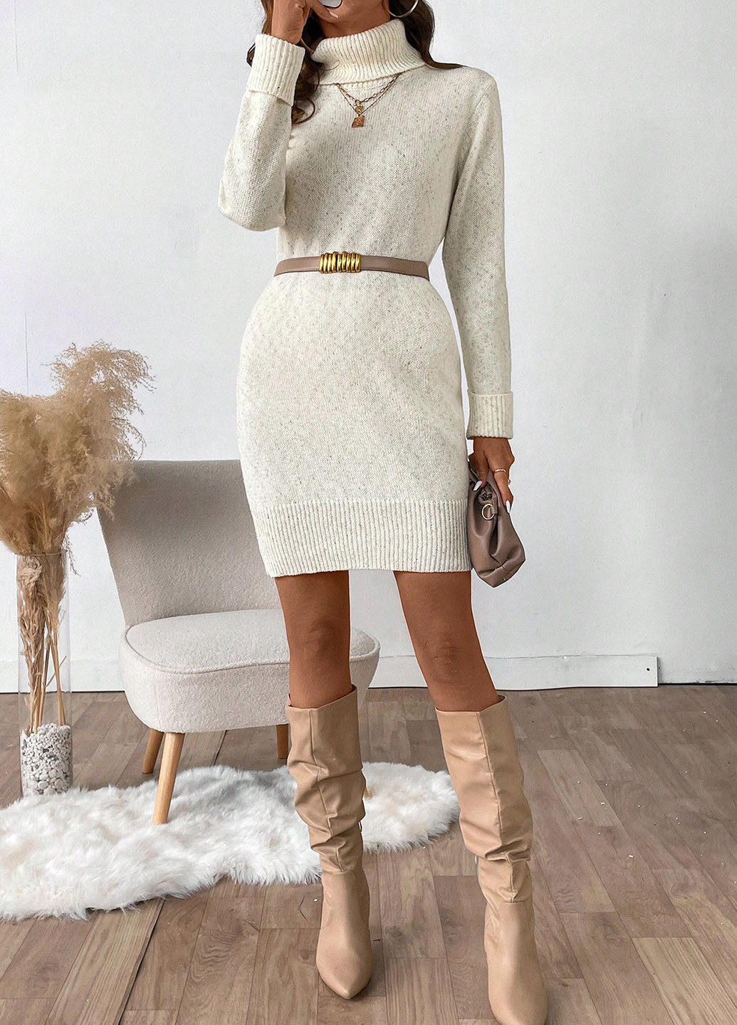 Білий кежуал сукня сукня светр SHEIN однотонна