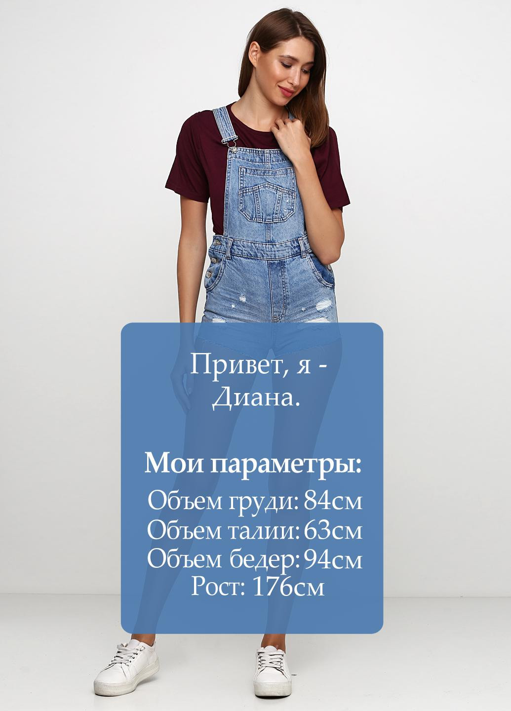 Комбинезон H&M комбинезон-шорты однотонный голубой денил