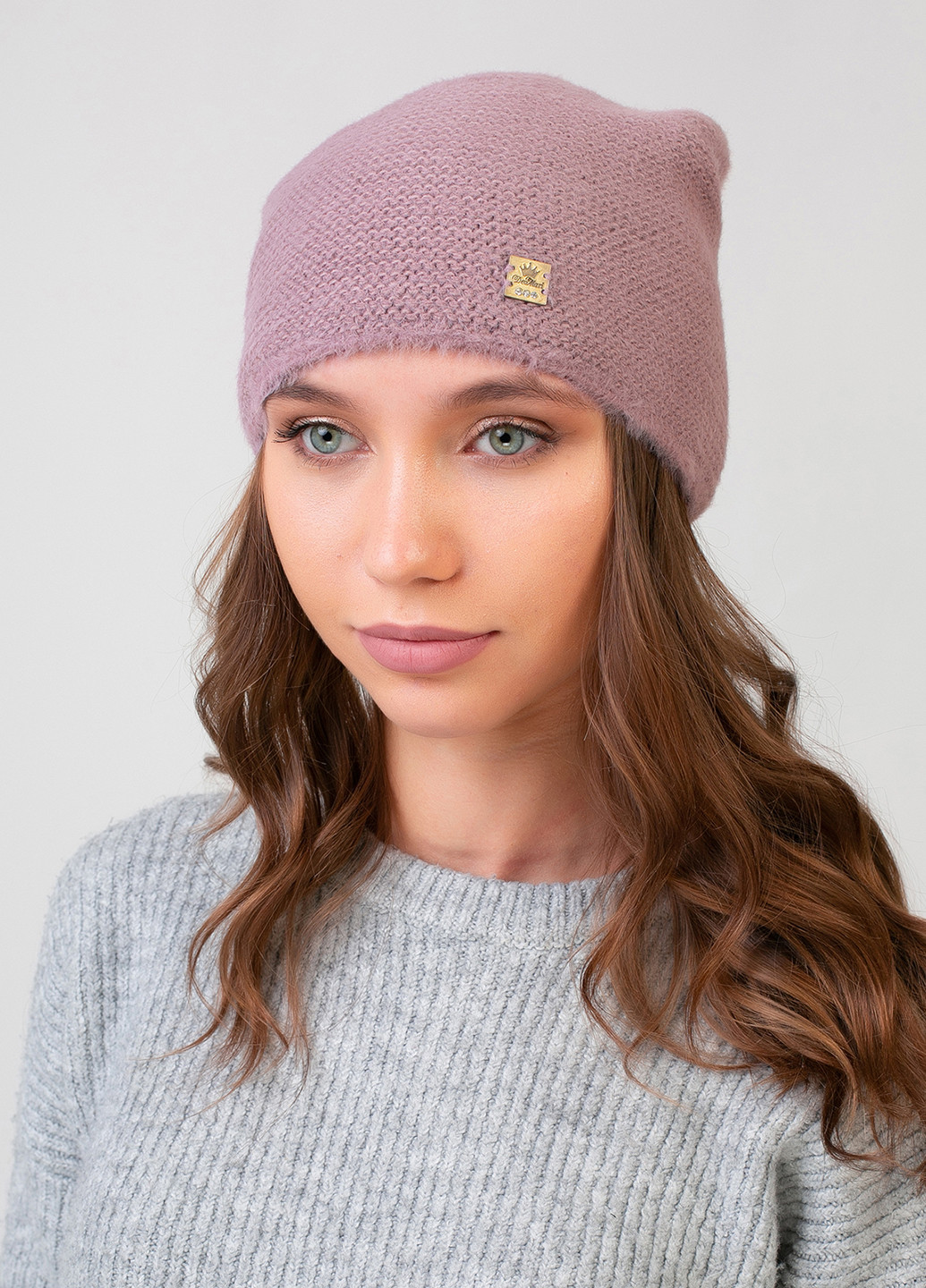 Зимняя теплая ангоровая женская шапка на флисовой подкладке 551113 DeMari вельвет ангора (237904085)