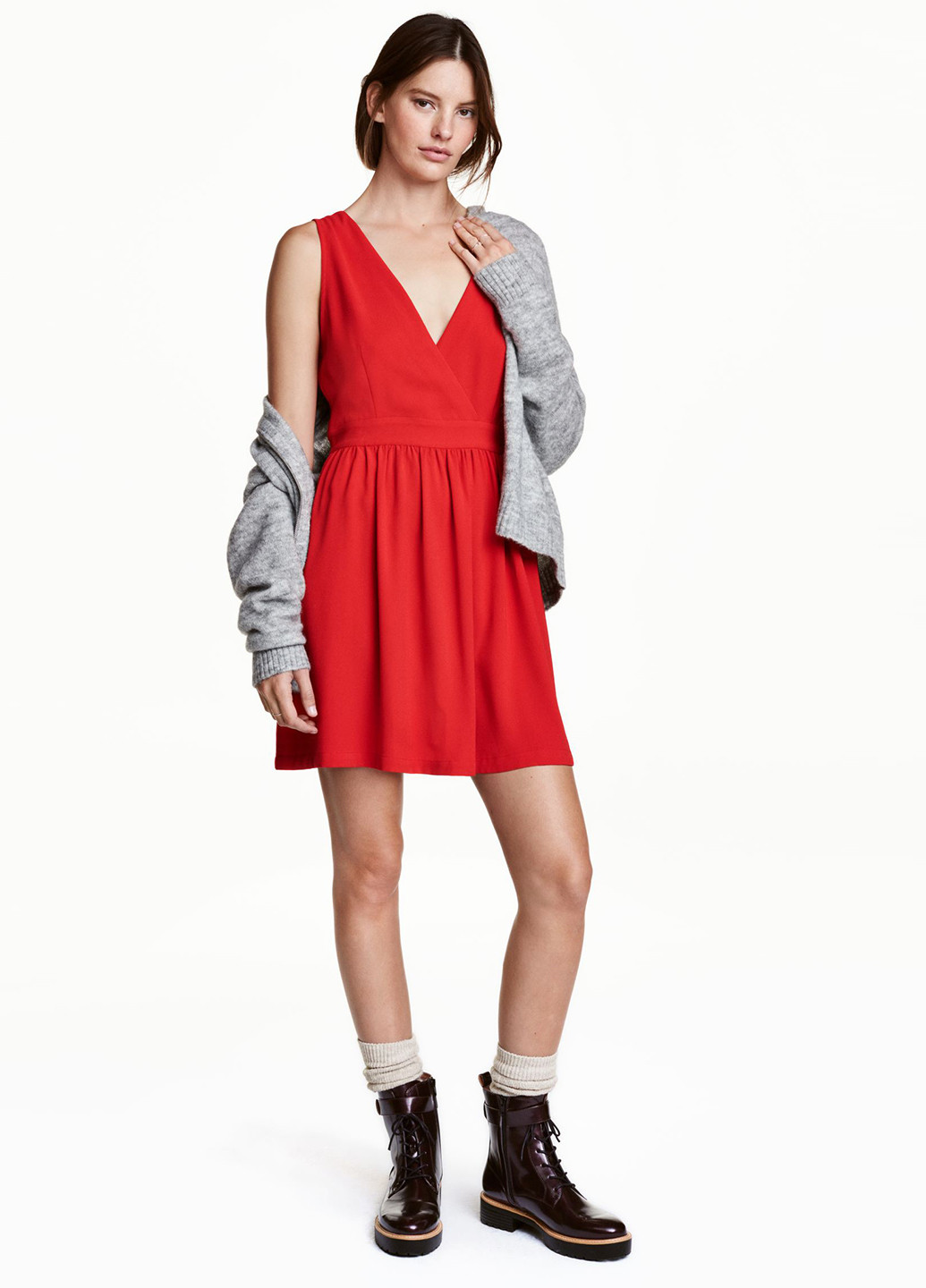 Красное коктейльное платье на запах H&M однотонное
