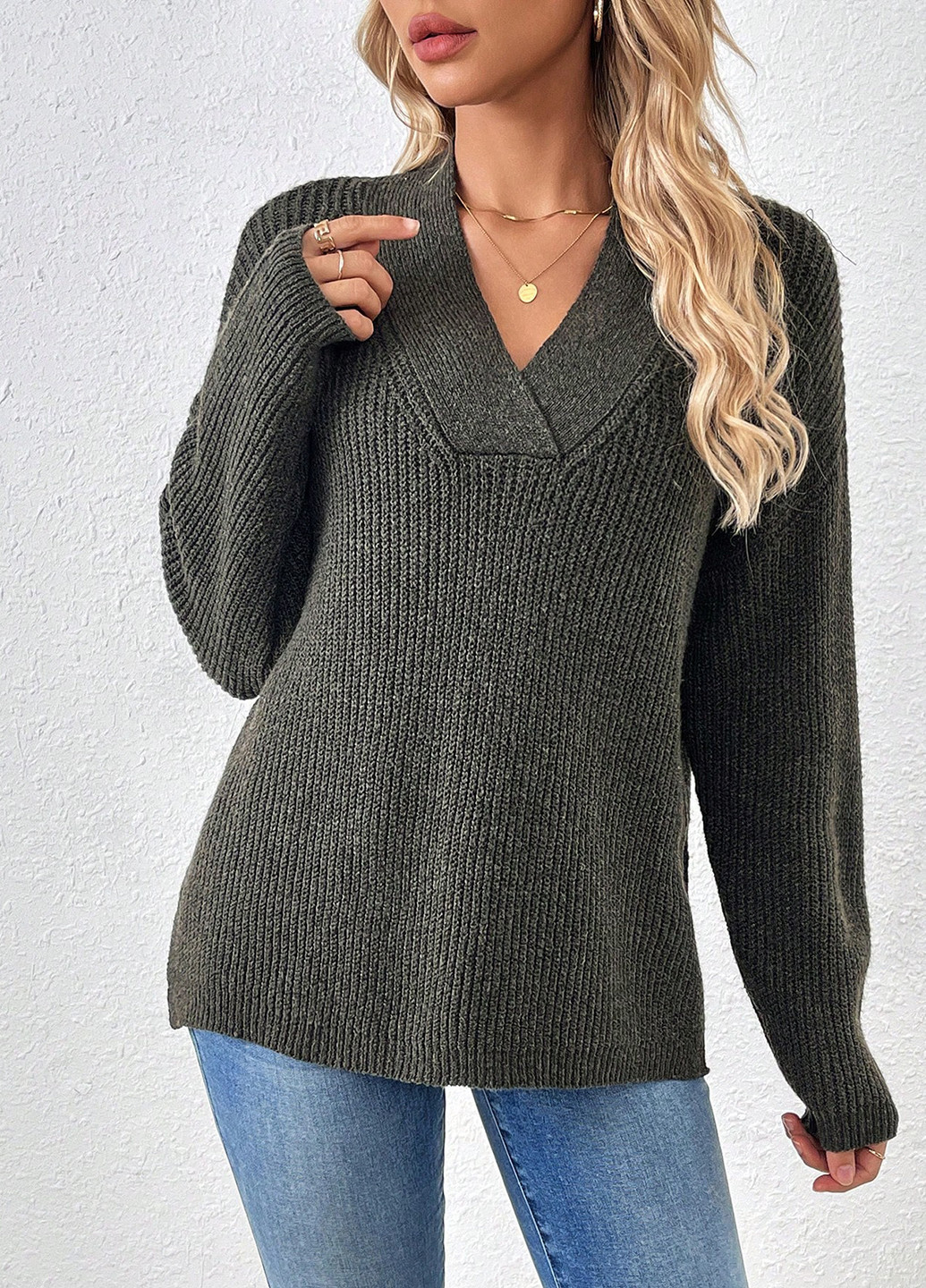 Темно-зеленый демисезонный пуловер пуловер SHEIN