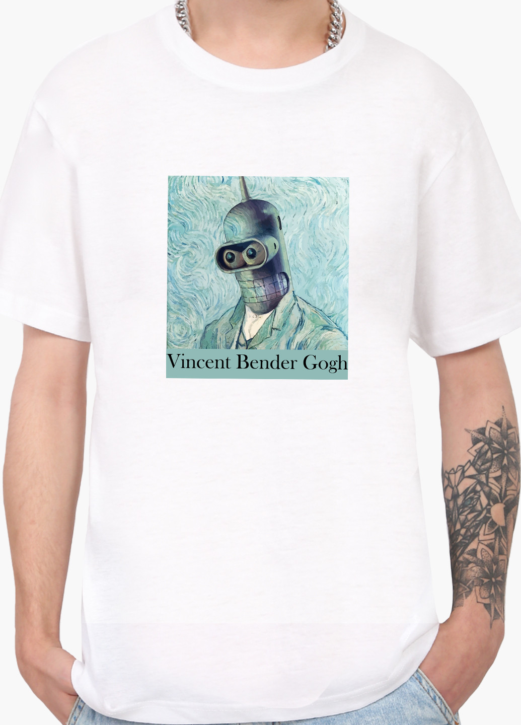 Белая футболка мужская винсент ван гог бендер (vincent van gogh bender) белый (9223-2956) xxl MobiPrint