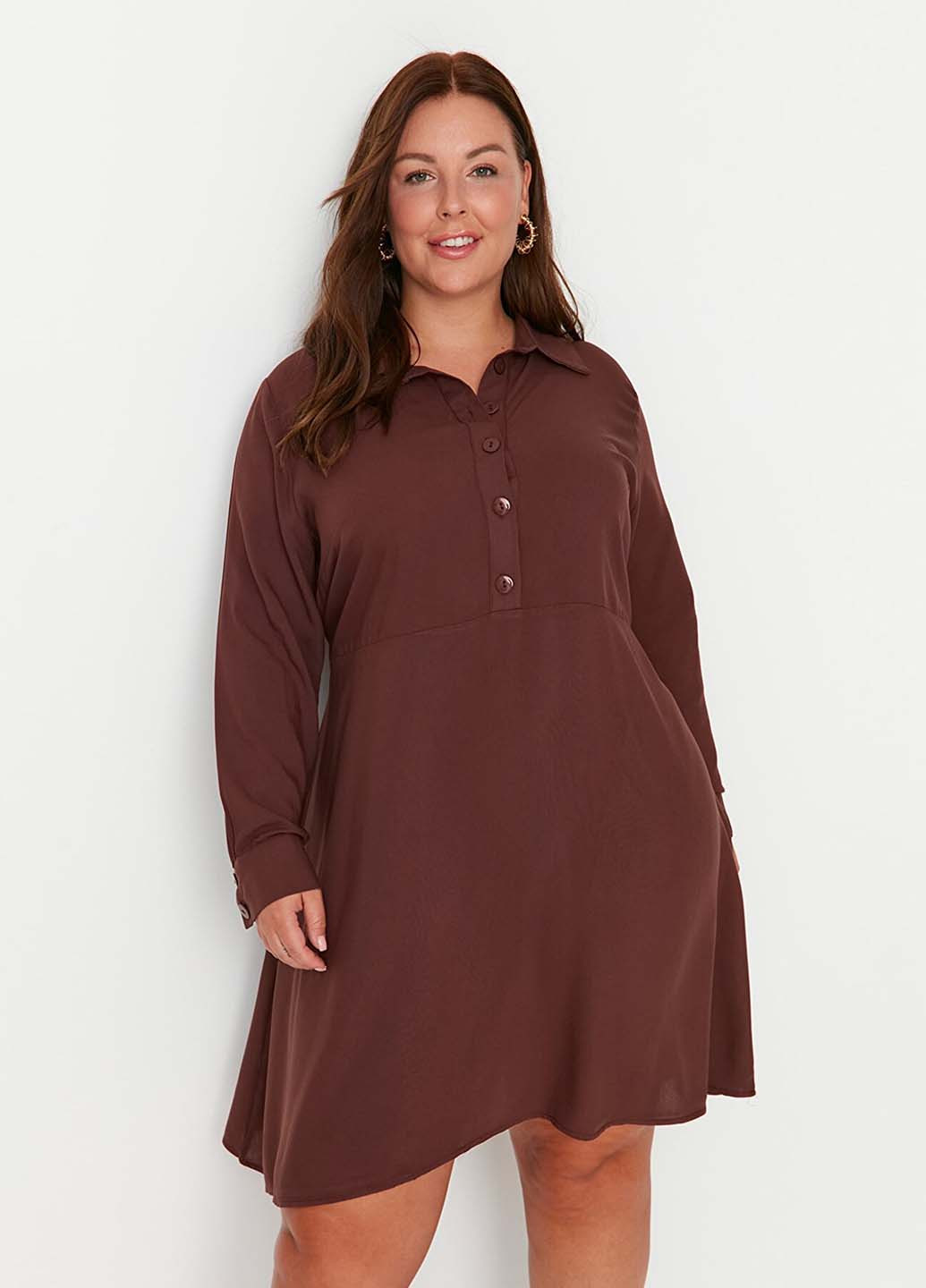 Коричнева кежуал сукня кльош Trendyol однотонна