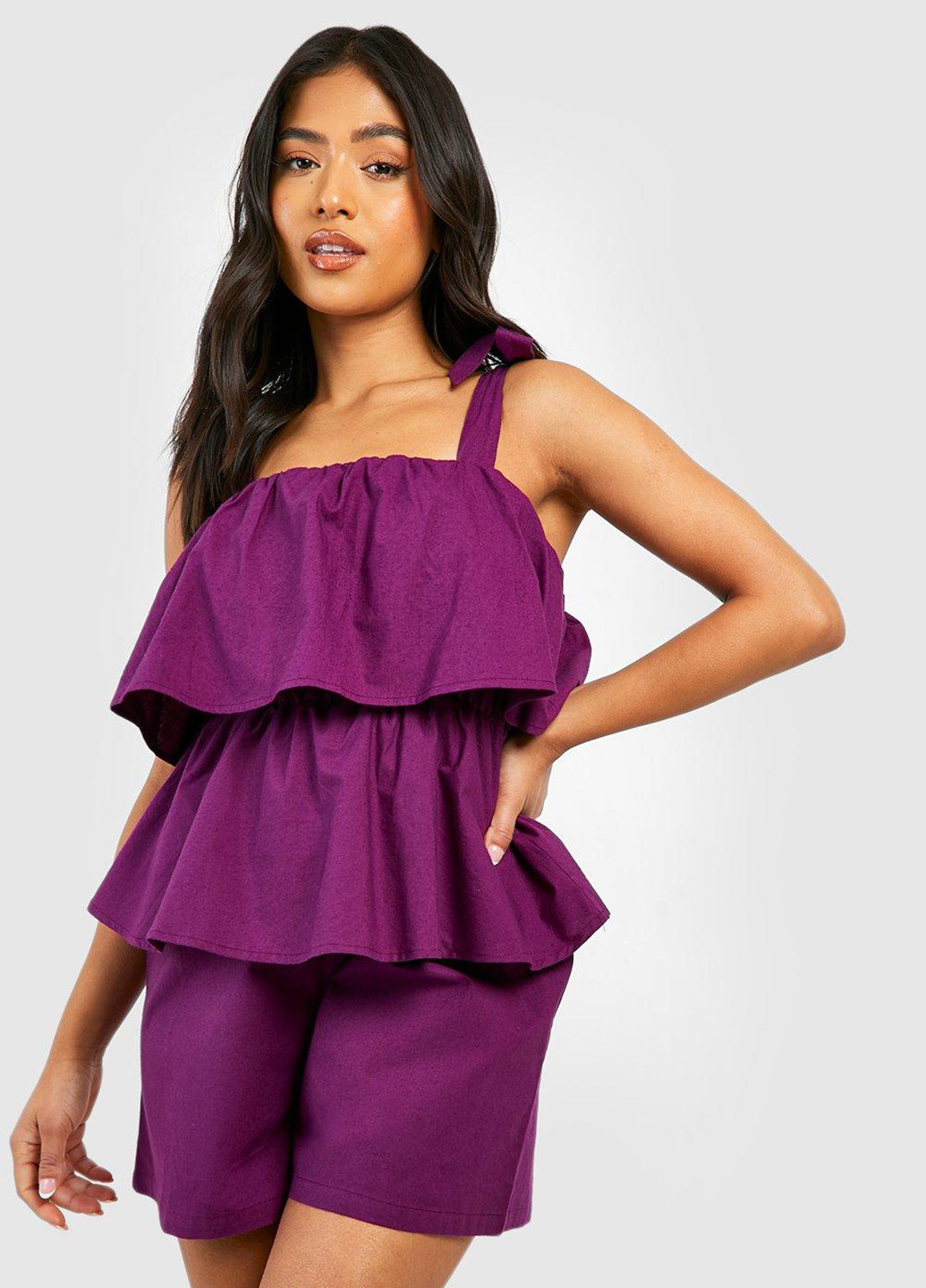 Комбінезон Boohoo комбінезон-шорти однотонний пурпурний кежуал бавовна