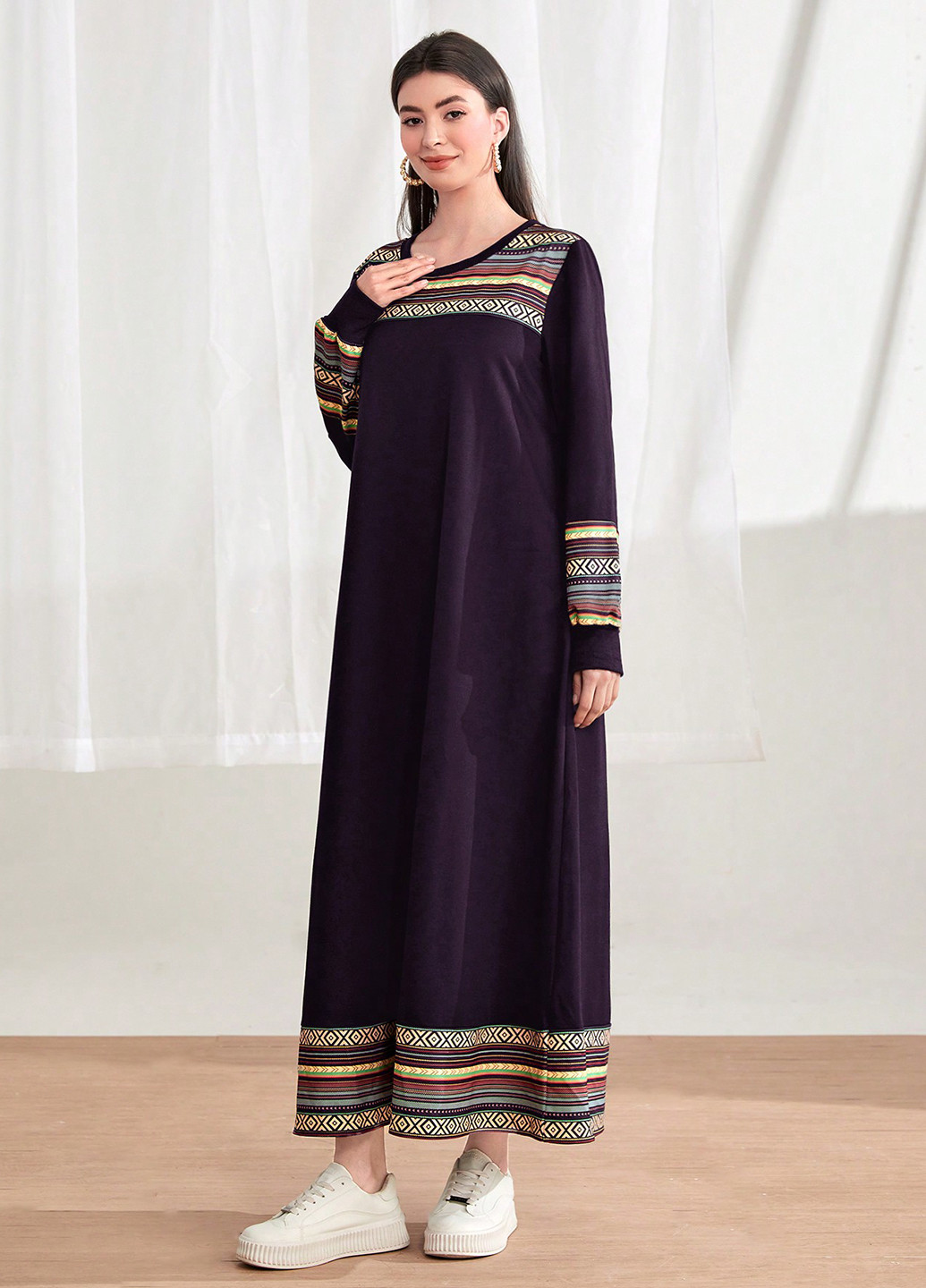 Темно-фіолетова кежуал сукня а-силует SHEIN з орнаментом