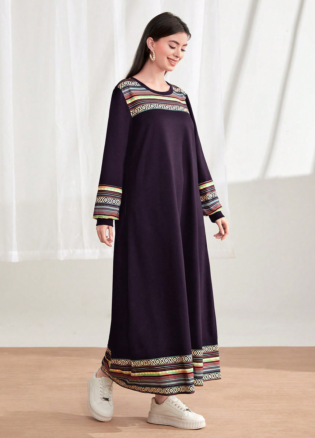 Темно-фіолетова кежуал сукня а-силует SHEIN з орнаментом