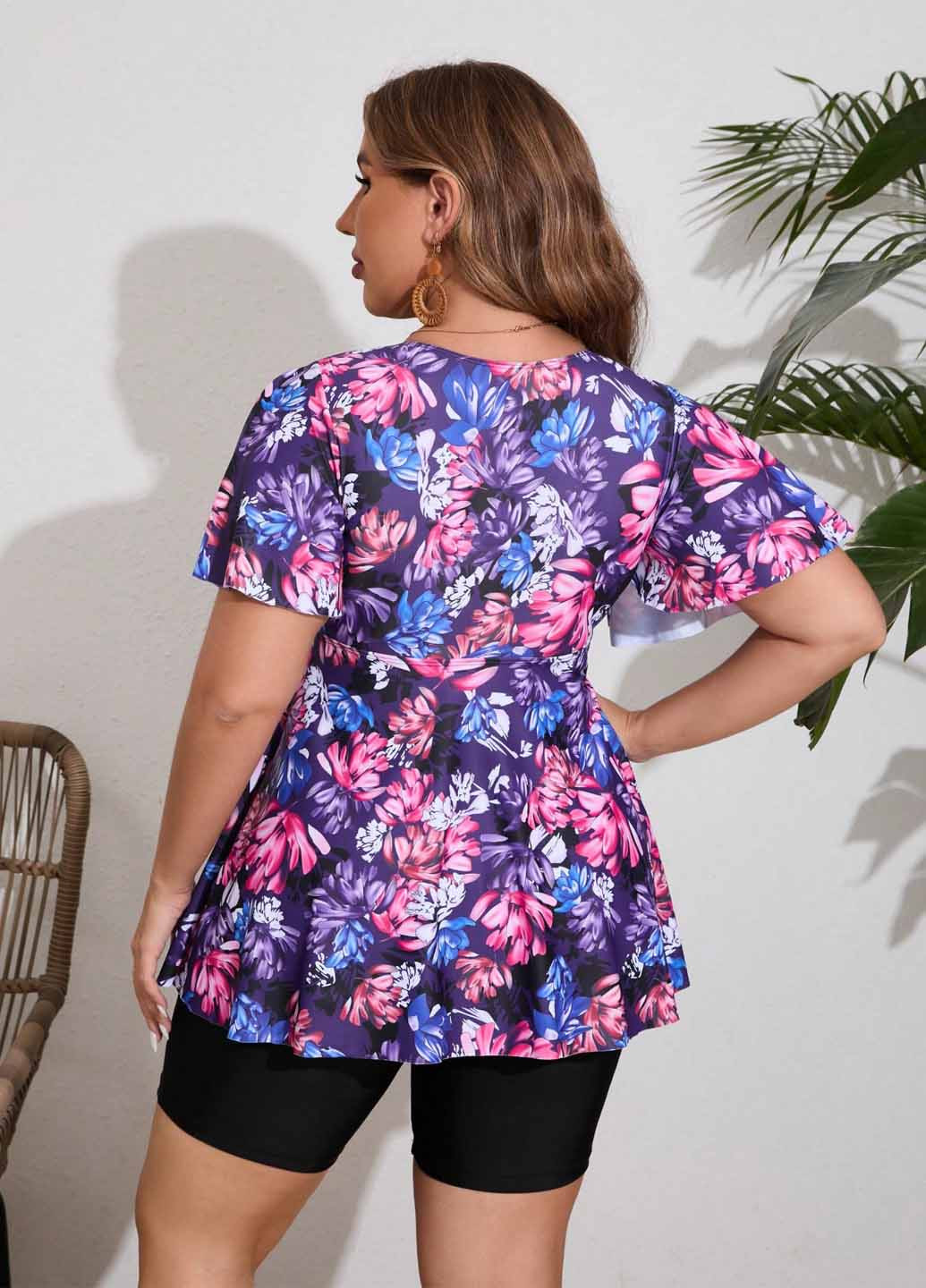 Фуксиновый демисезонный купальник (купальное платье, шорты) купальник-платье, раздельный SHEIN