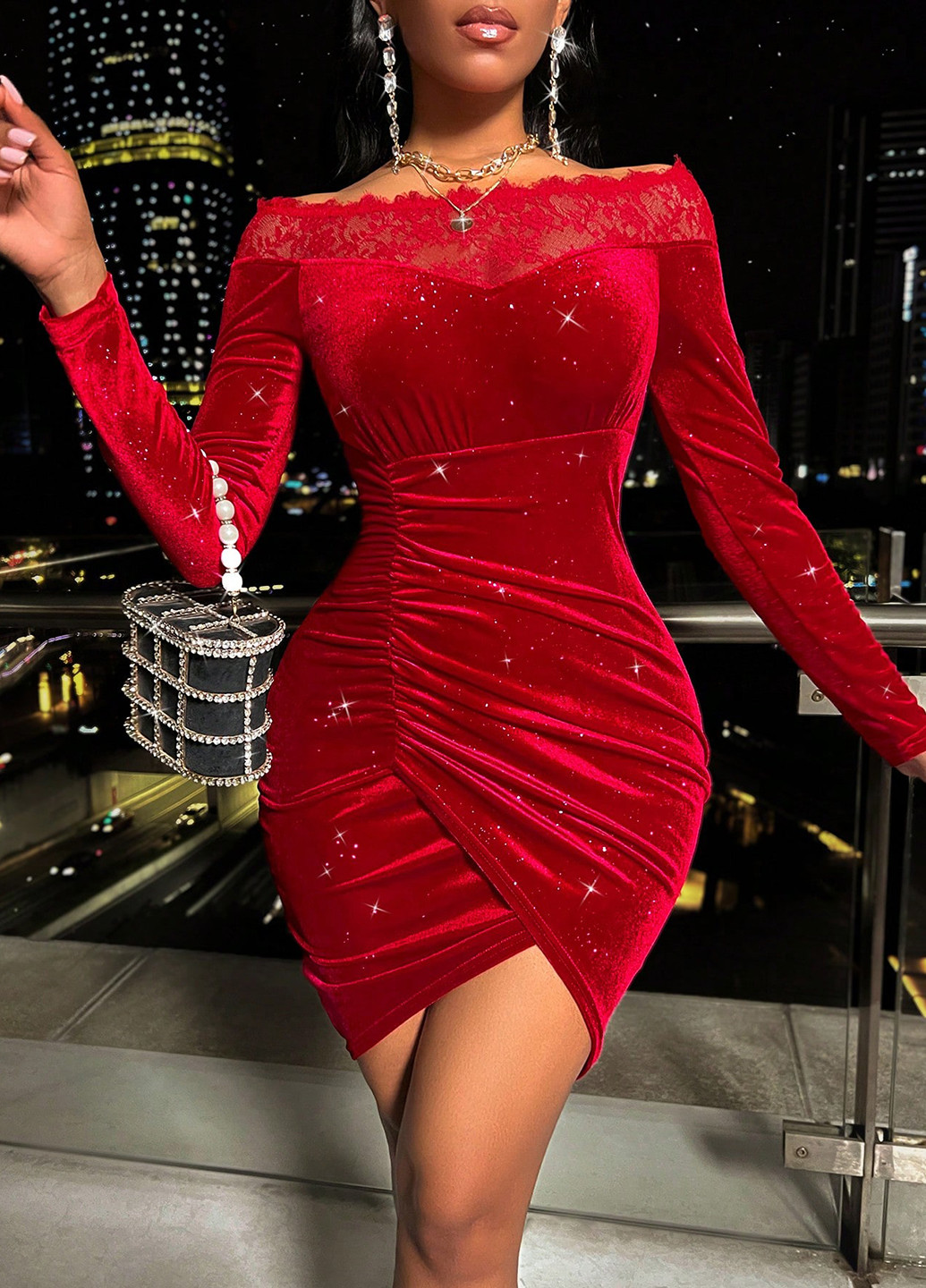 Червона вечірня сукня на запах, з відкритими плечима, силуетна SHEIN однотонна