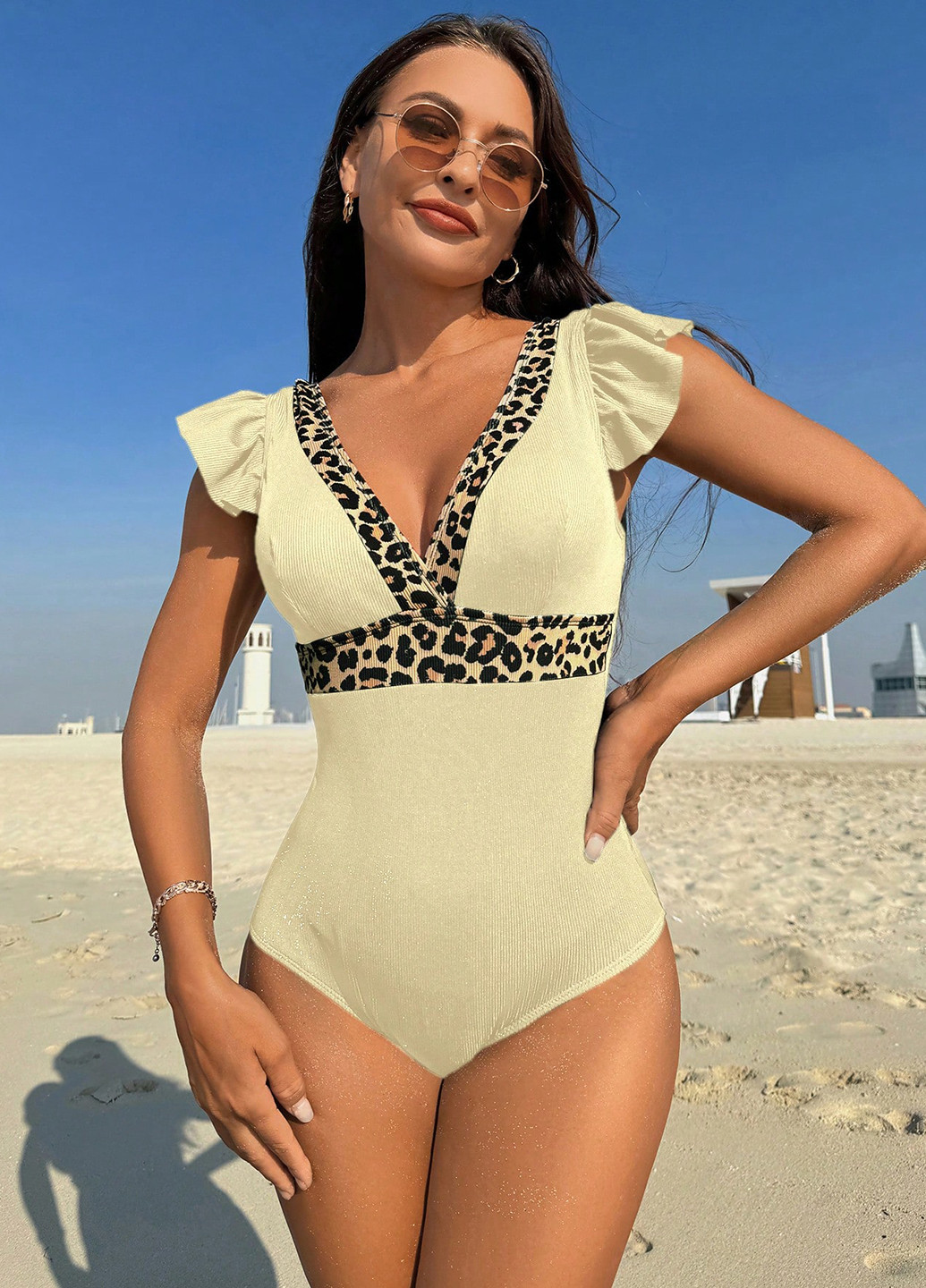 Бежевий літній купальник суцільний, танк SHEIN