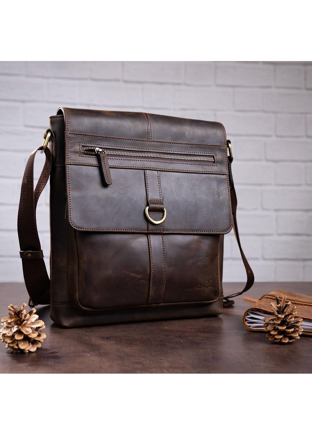 Мужская кожаная сумка 28х32х9 см Shvigel (252131459)