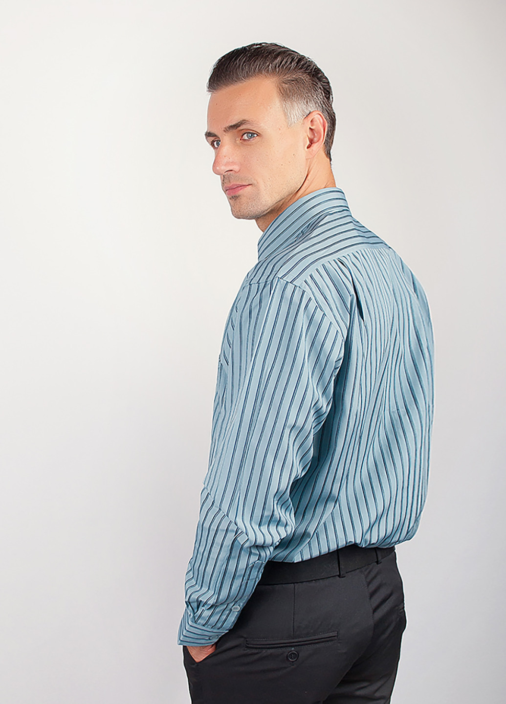 Голубой кэжуал рубашка в полоску Framzoni с длинным рукавом
