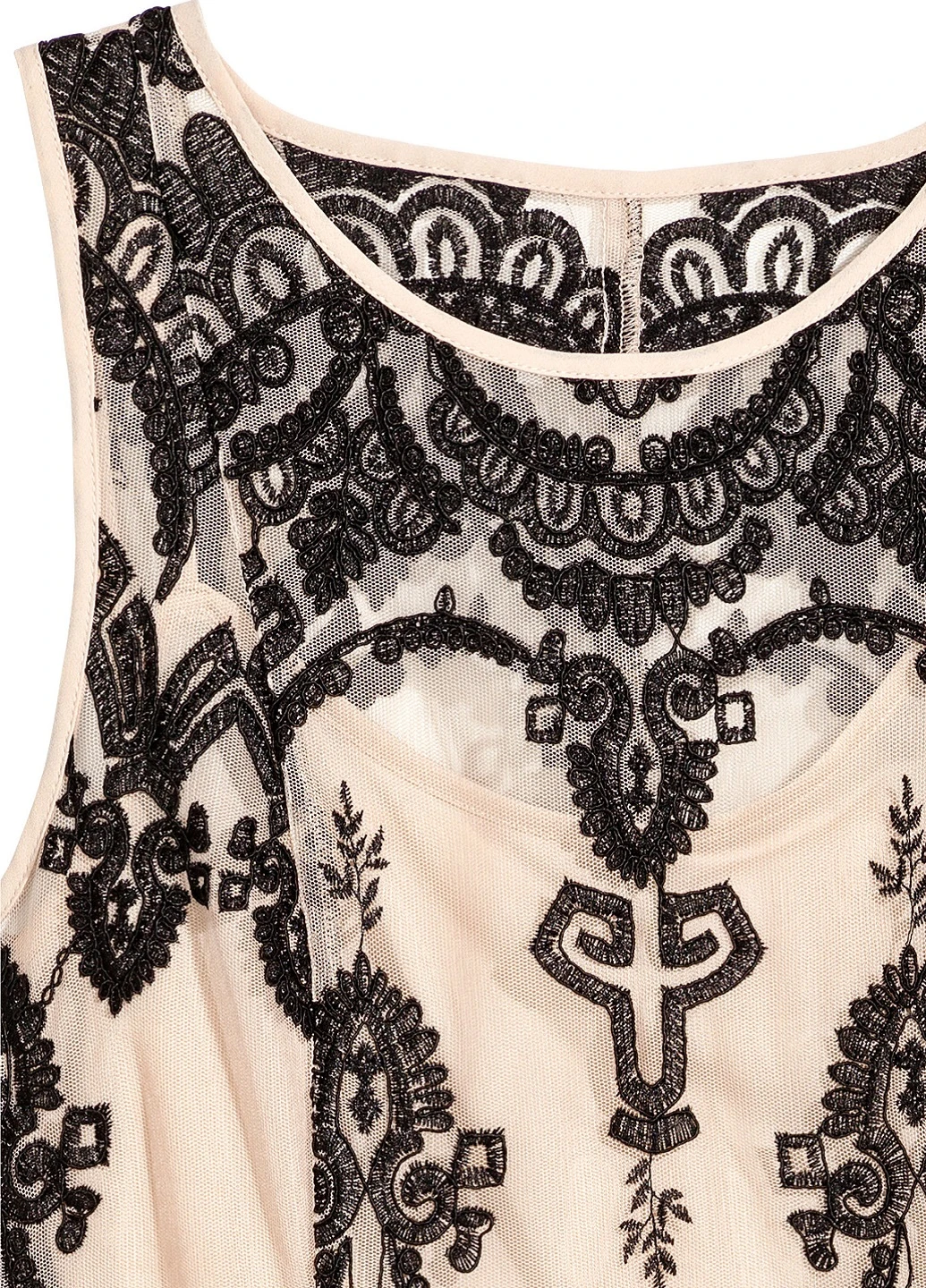 Бежевое коктейльное короткое платье H&M с орнаментом