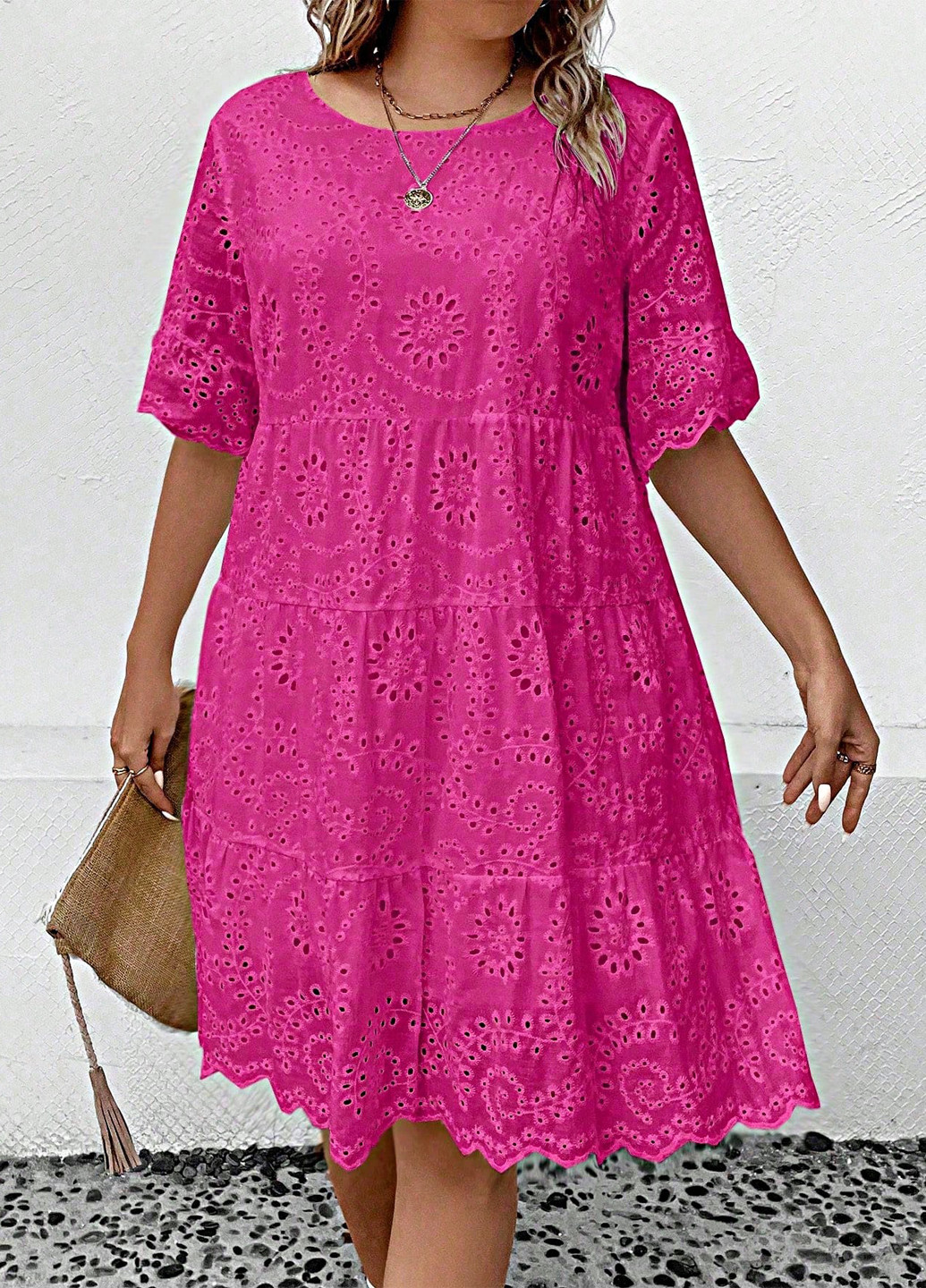 Фуксинова (кольору Фукія) кежуал сукня а-силует SHEIN однотонна