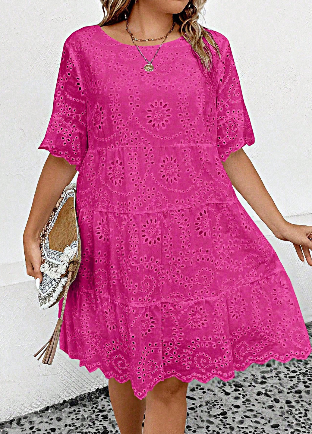 Фуксинова (кольору Фукія) кежуал сукня а-силует SHEIN однотонна