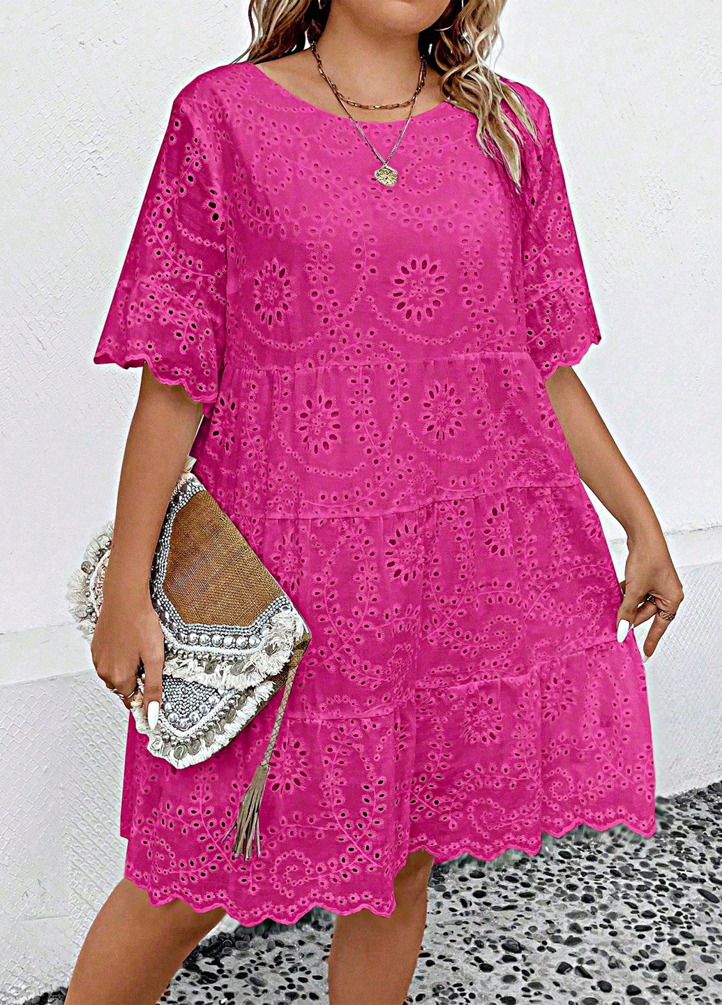 Фуксинова (кольору Фукія) кежуал сукня а-силует SHEIN однотонна