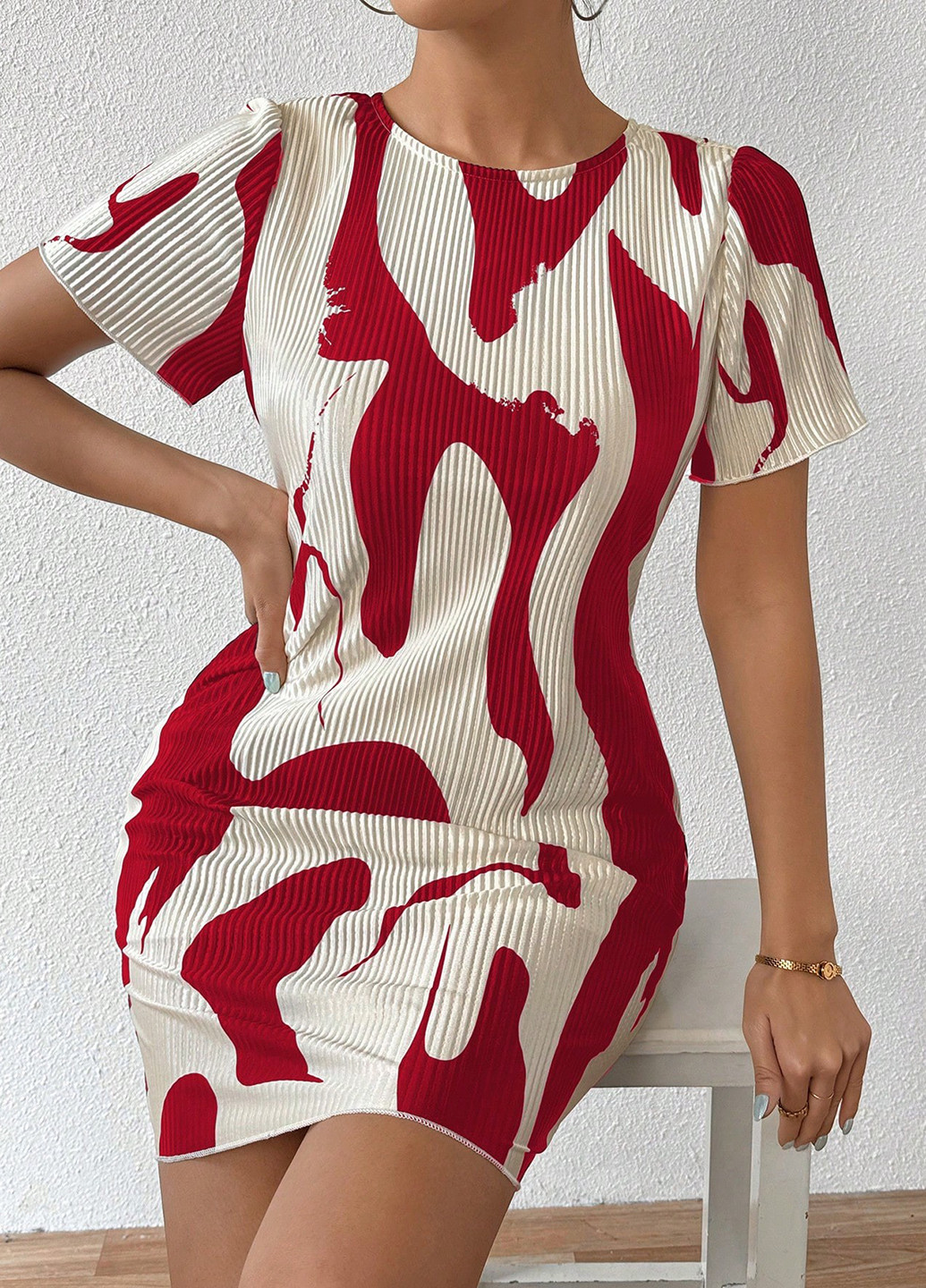 Комбінована кежуал сукня сукня-футболка, силуетна SHEIN з абстрактним візерунком