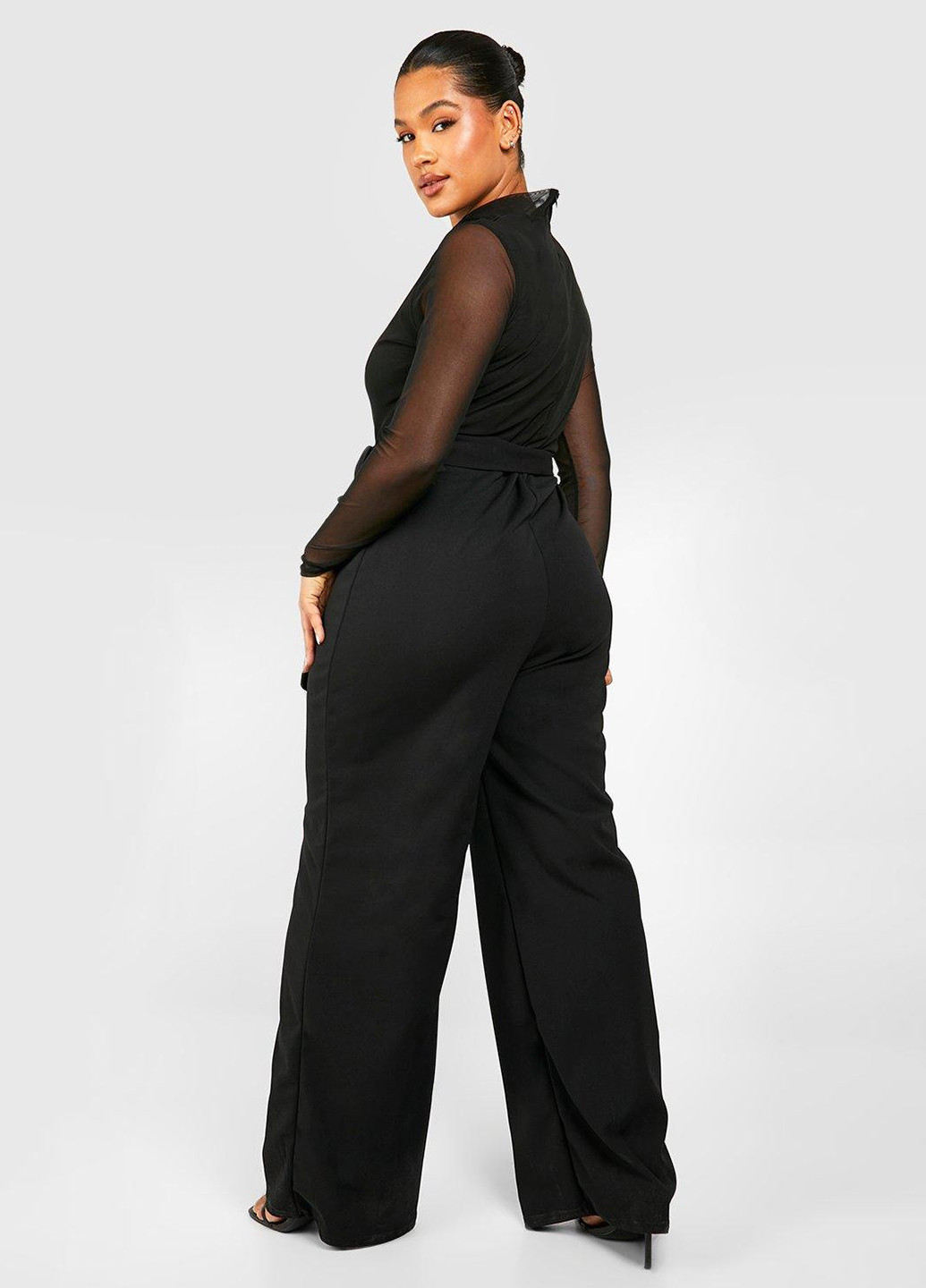 Комбинезон Boohoo комбинезон-брюки однотонный чёрный кэжуал полиэстер