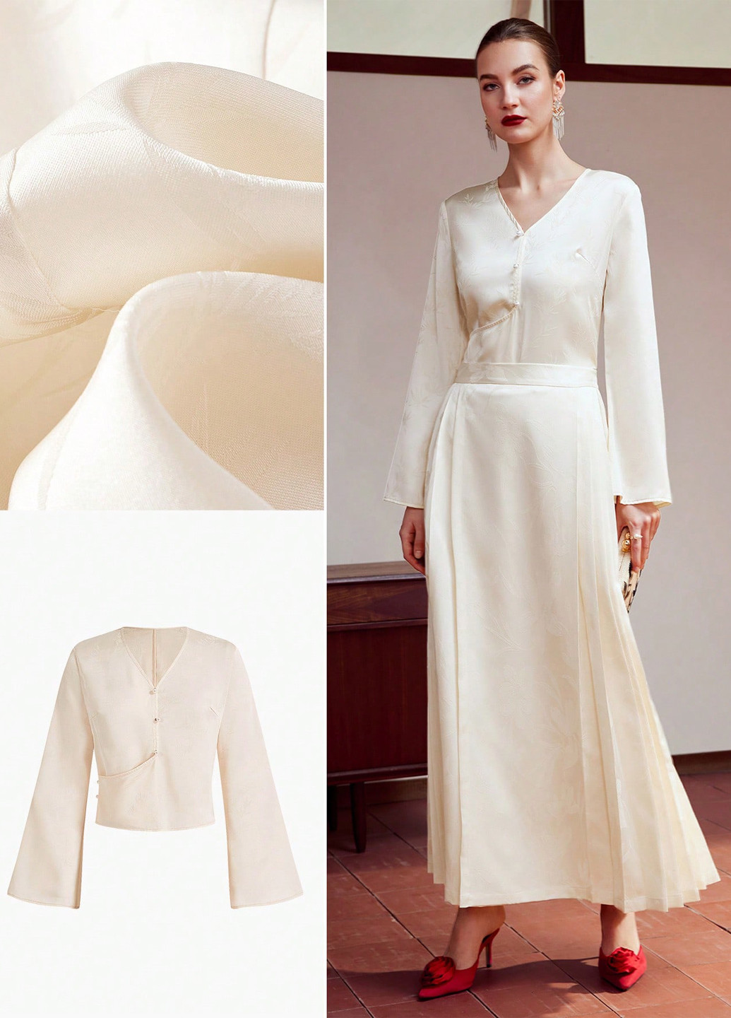 Кремова блуза на запах SHEIN