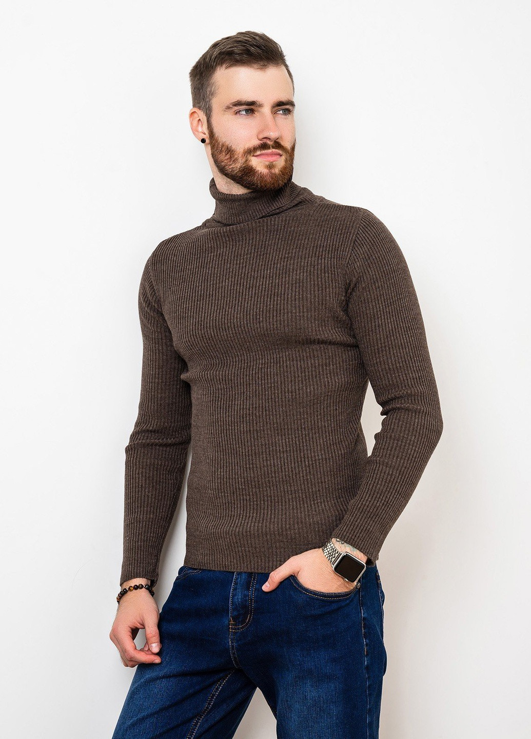 Коричневый демисезонный свитер мужской джемпер ISSA PLUS GN4-58