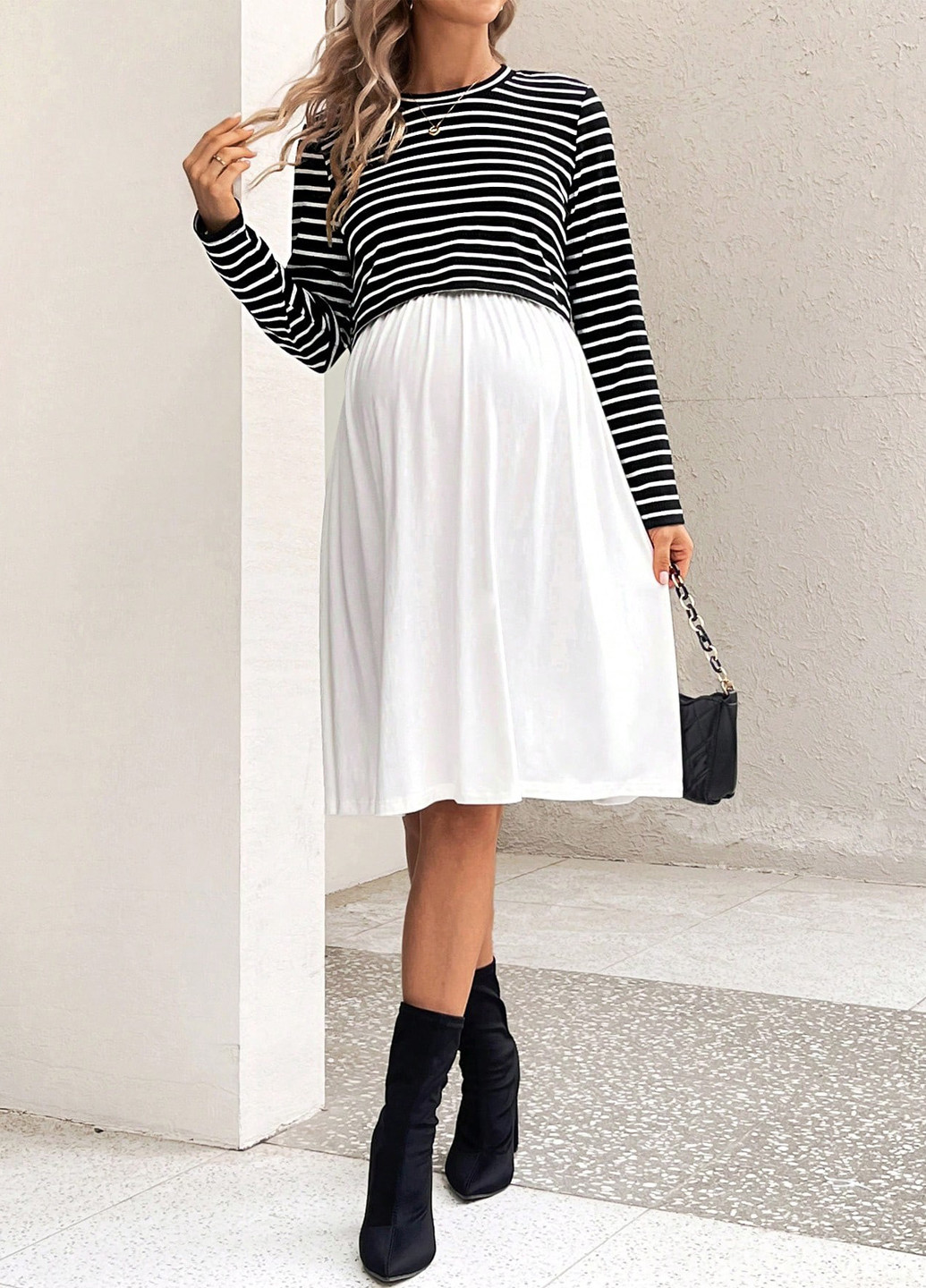 Комбинированное кэжуал платье для беременных и кормящих а-силуэт SHEIN колор блок