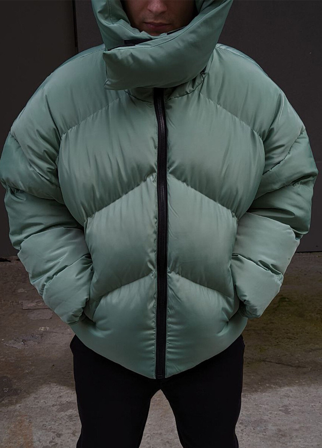 Зеленая зимняя оверсайз зимняя куртка quadro VDLK