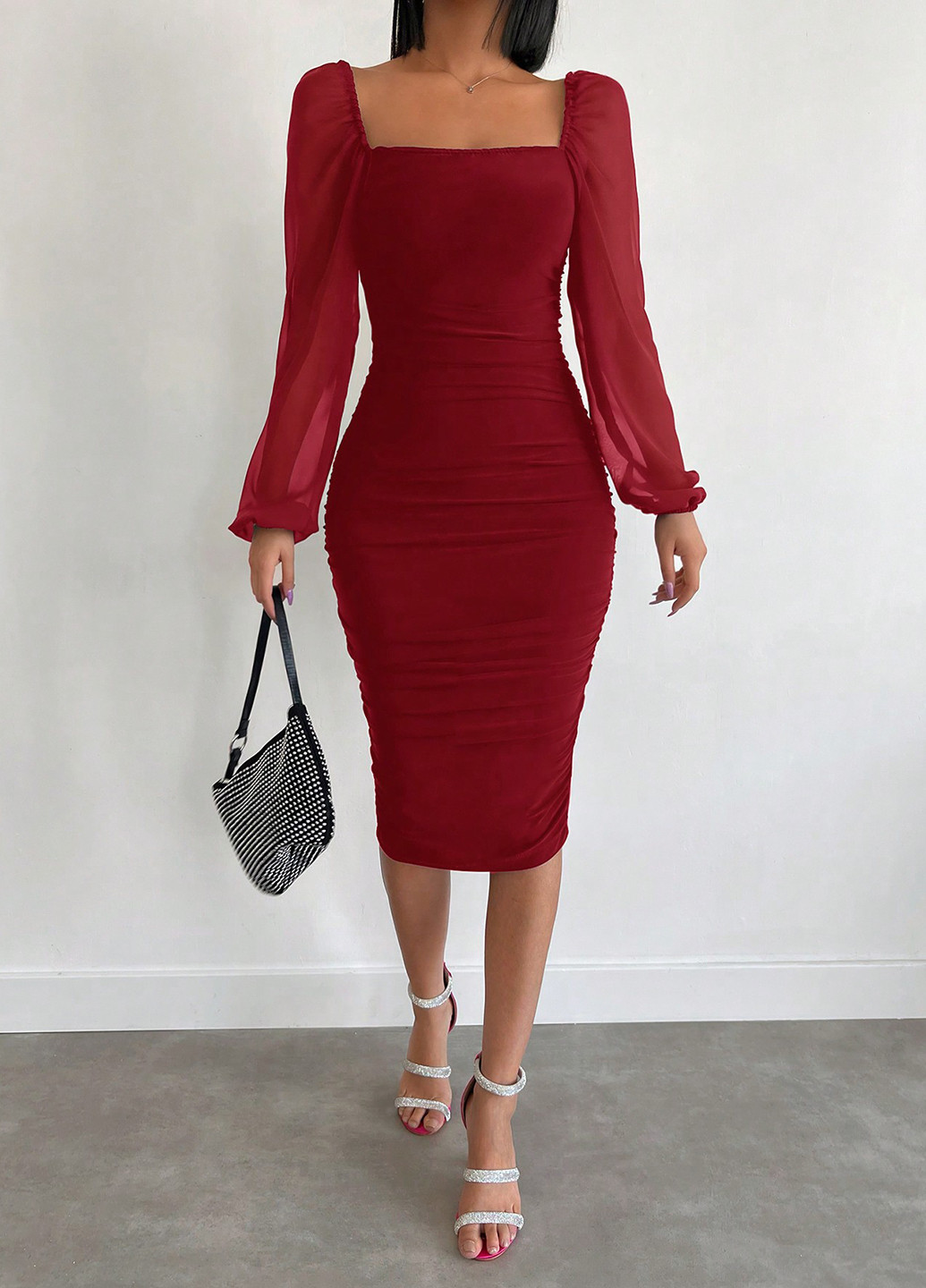 Вишнева святковий, коктейльна, вечірня сукня футляр SHEIN однотонна