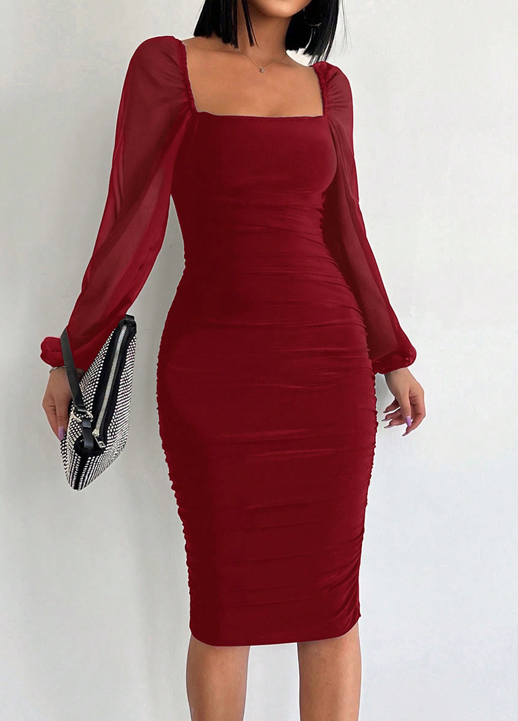 Вишнева святковий, коктейльна, вечірня сукня футляр SHEIN однотонна