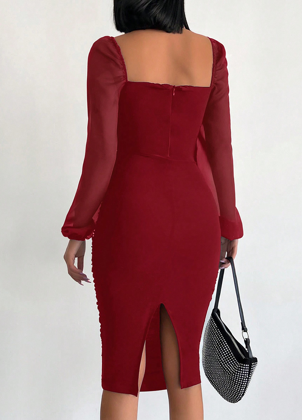 Вишнева святковий, коктейльна, вечірня сукня футляр SHEIN однотонна