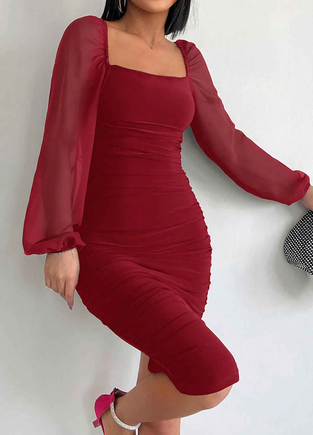 Вишнева святковий, коктейльна, вечірня сукня футляр SHEIN однотонна