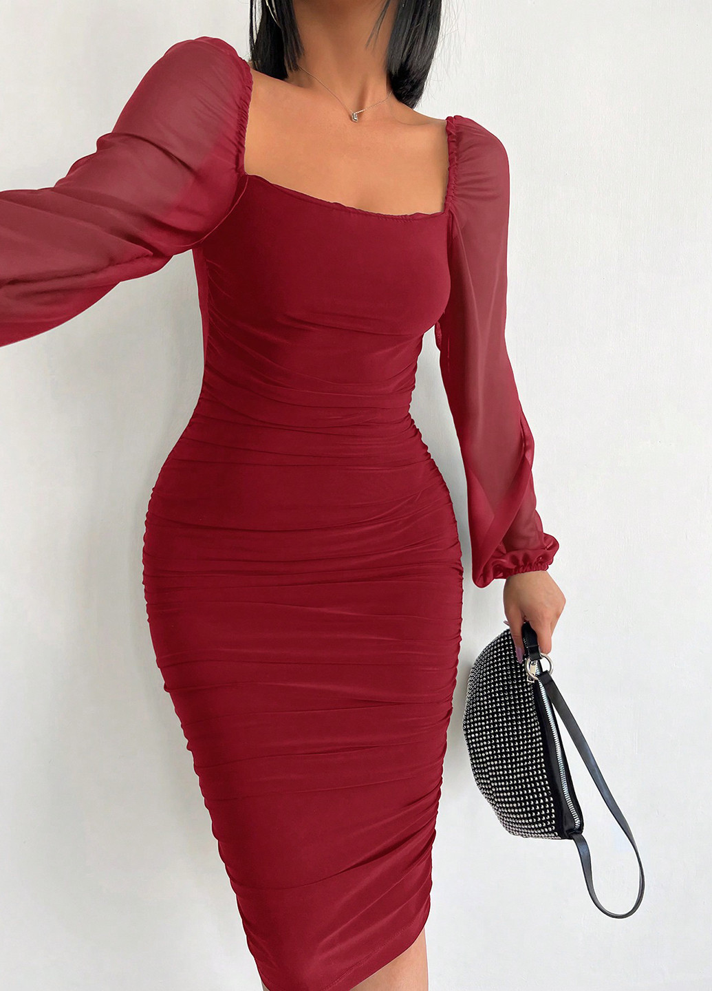 Вишнева святковий, коктейльна, вечірня сукня футляр SHEIN однотонна