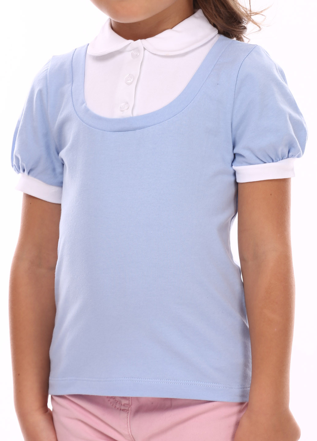 Голубая однотонная блузка с коротким рукавом Vidoli летняя